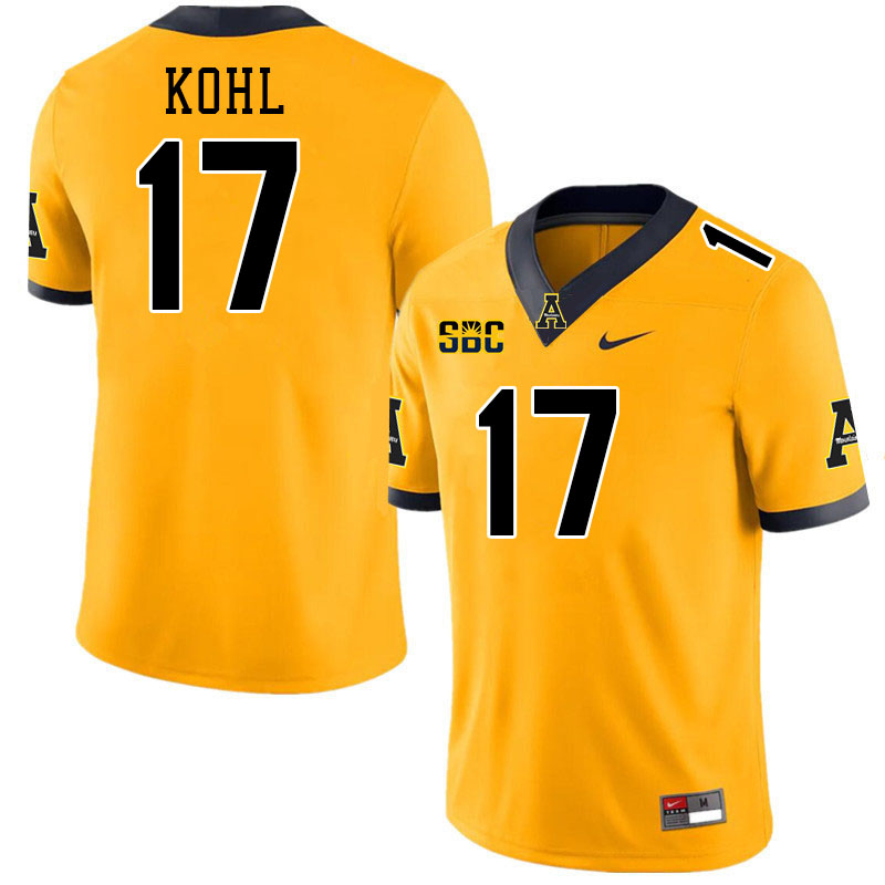 Appalachian State Mountaineers #17 JJ Kohl College Football Jerseys Stitched-Gold